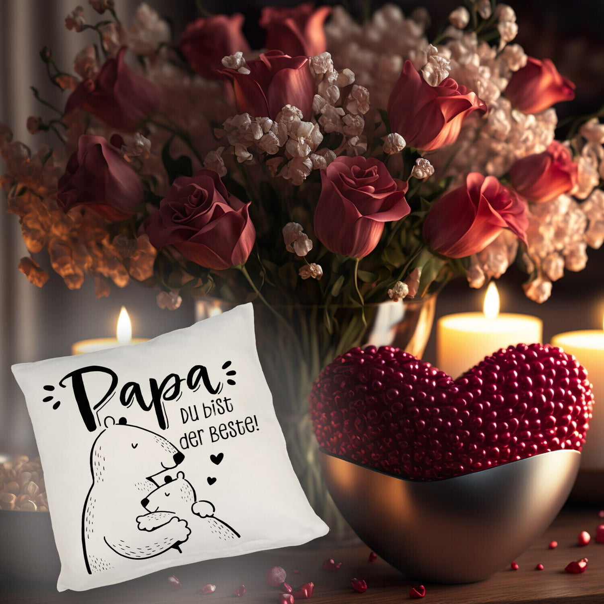 Bären Papa und Kind Kissen mit Spruch Papa du bist der Beste