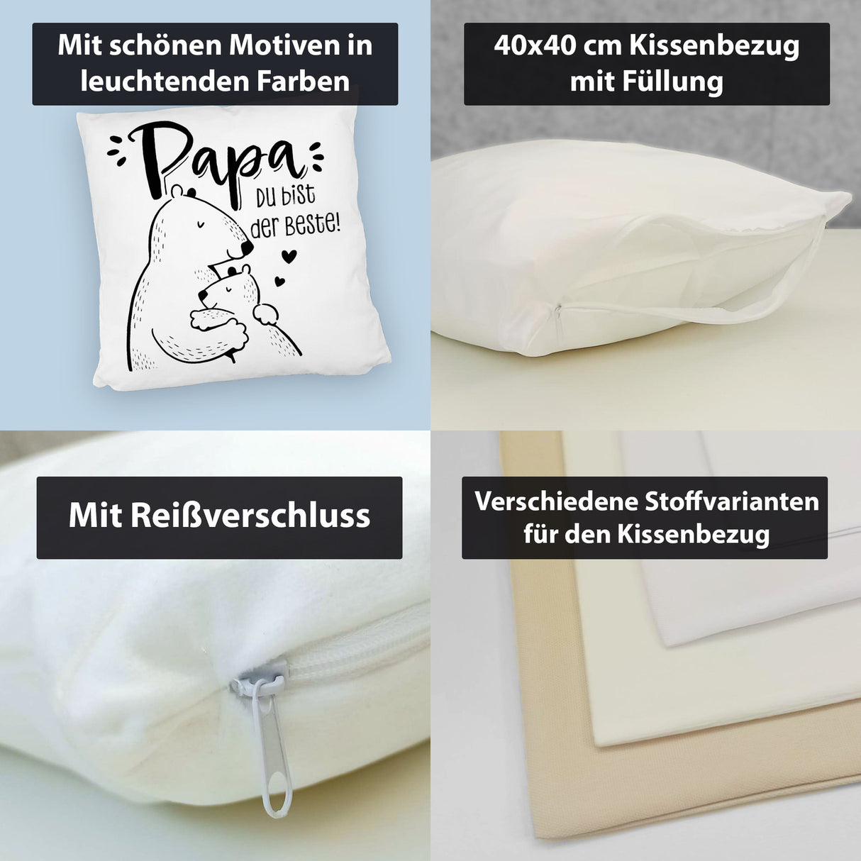 Bären Papa und Kind Kissen mit Spruch Papa du bist der Beste