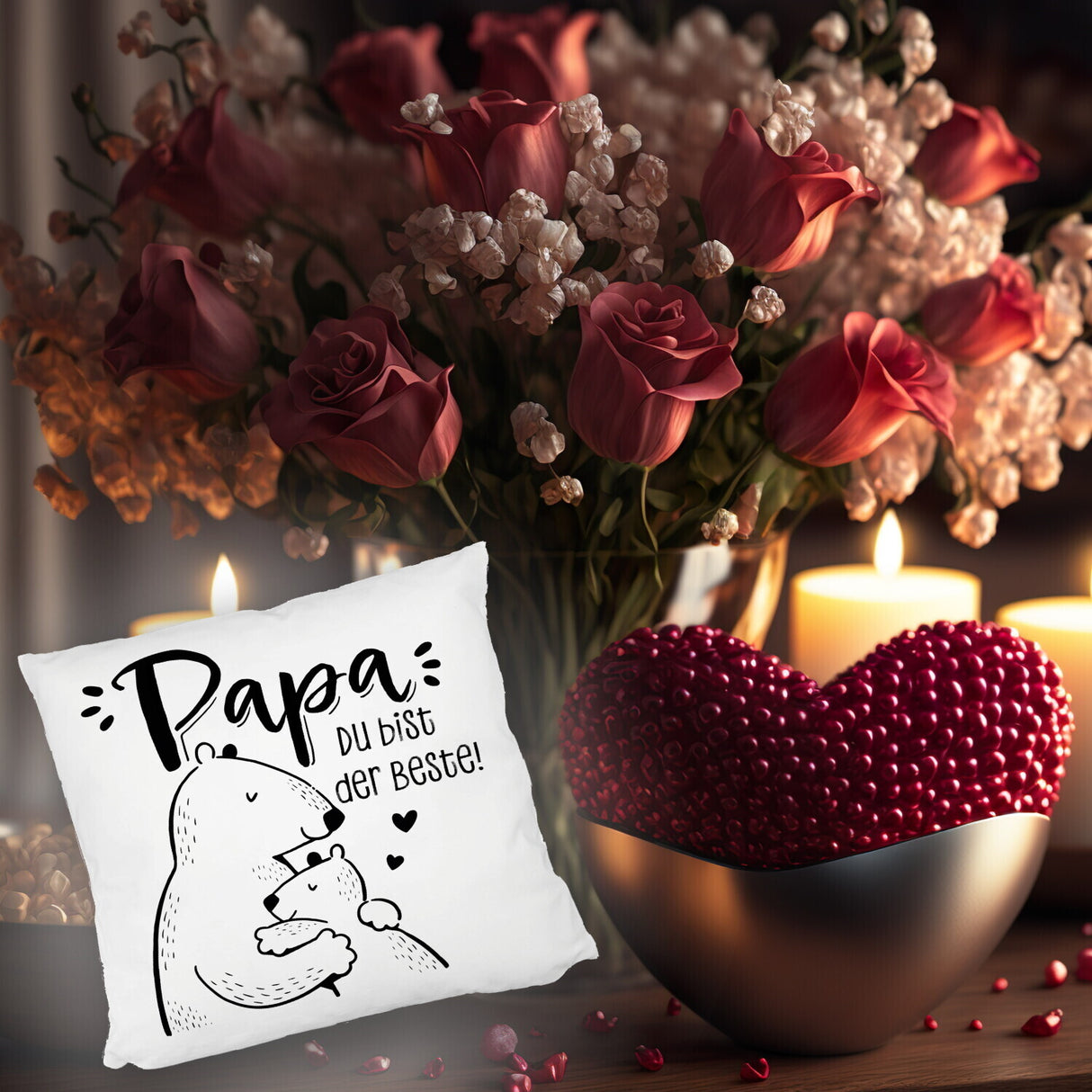 Bären Papa und Kind Kissen mit Spruch Papa du bist der Beste