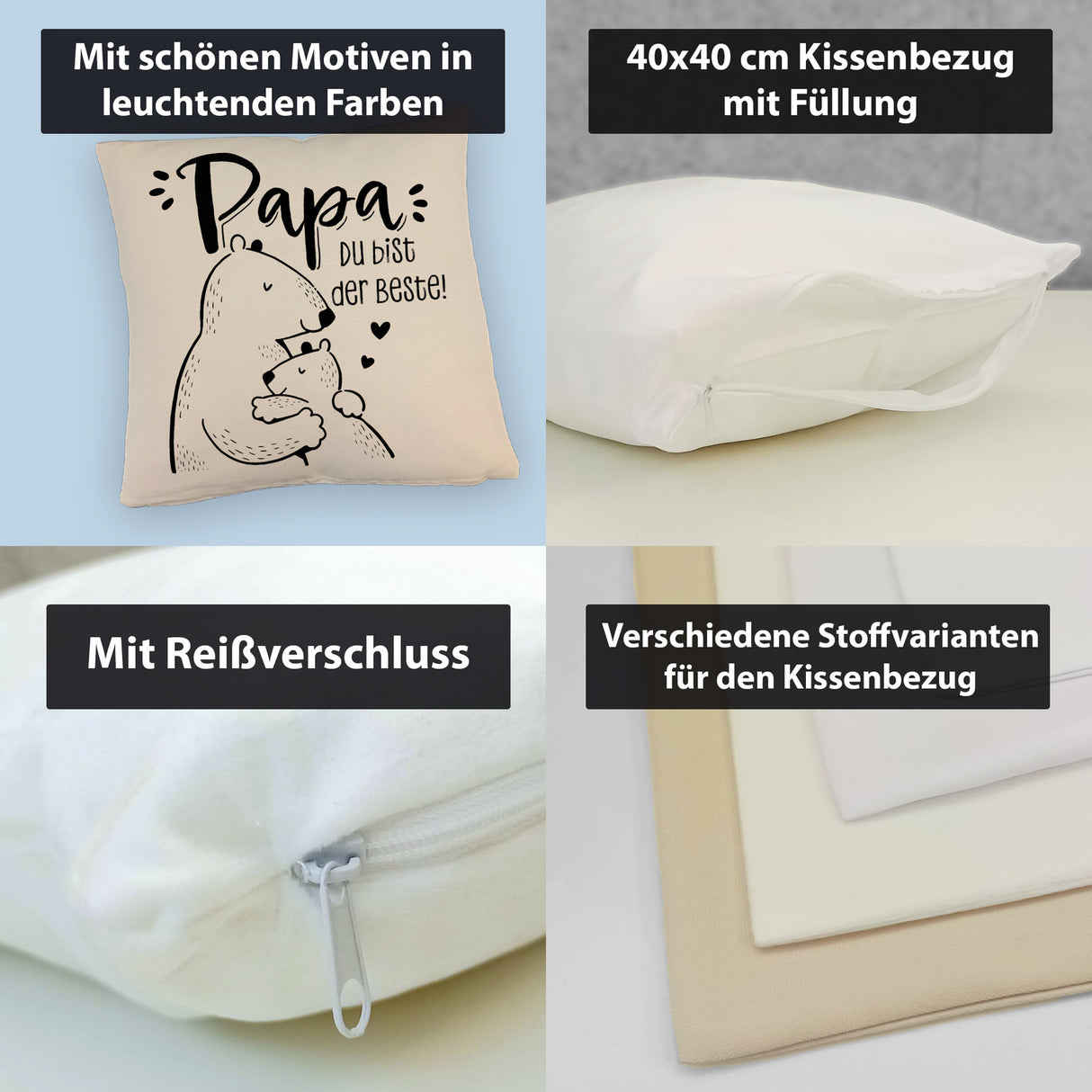 Bären Papa und Kind Kissen mit Spruch Papa du bist der Beste