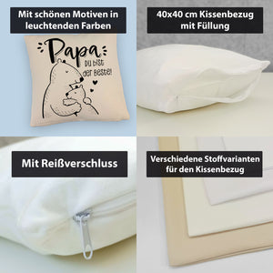 Bären Papa und Kind Kissen mit Spruch Papa du bist der Beste