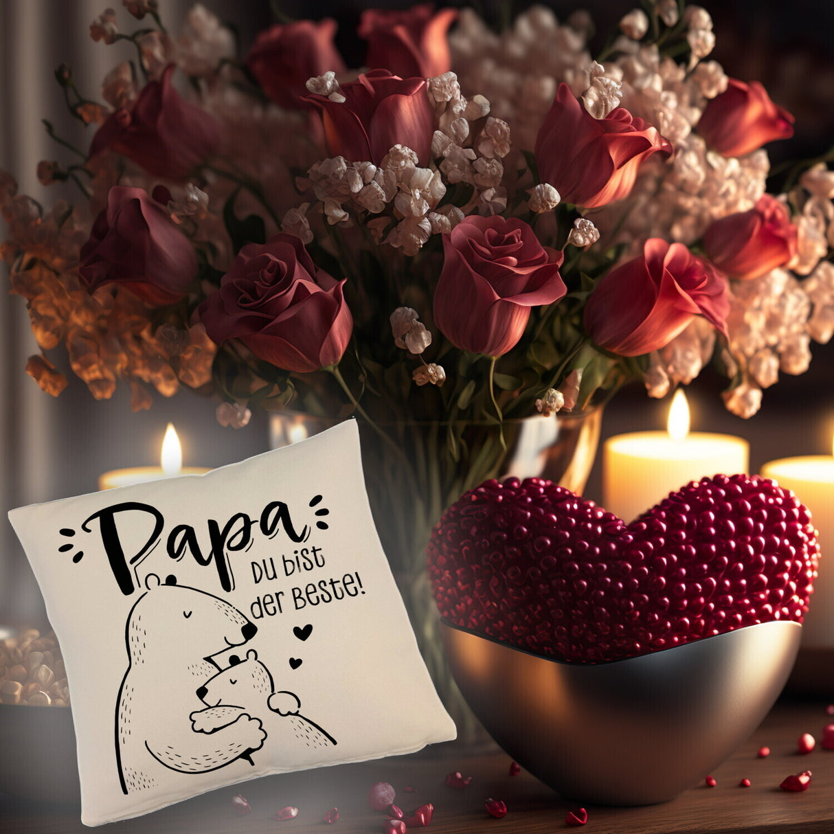 Bären Papa und Kind Kissen mit Spruch Papa du bist der Beste
