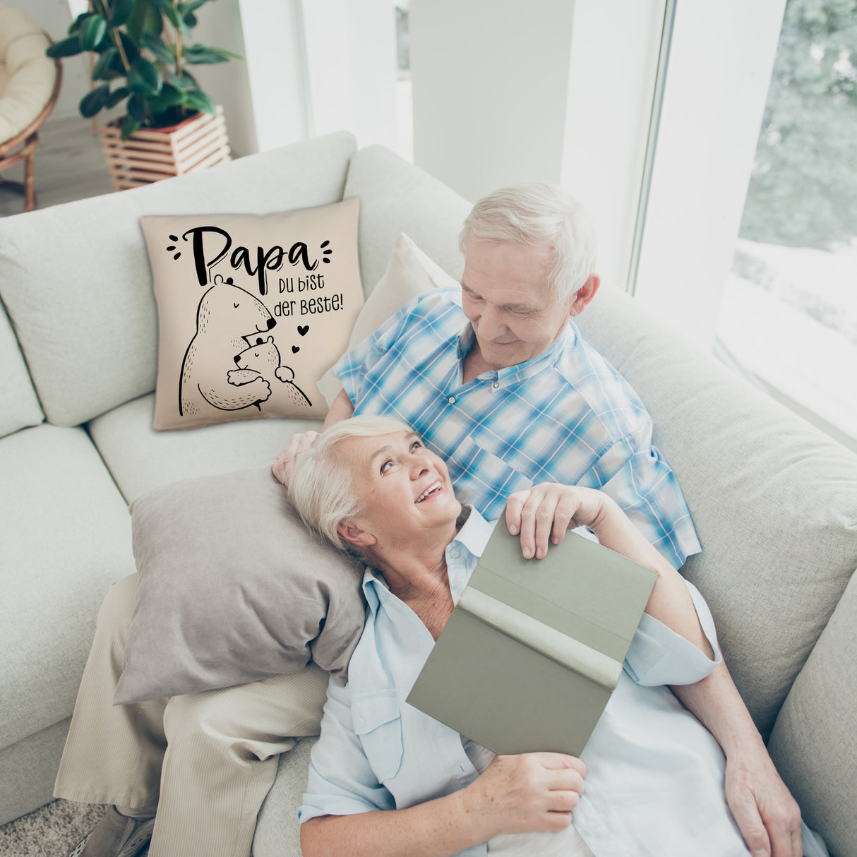 Bären Papa und Kind Kissen mit Spruch Papa du bist der Beste