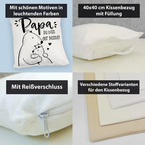 Bären Papa und Kind Kissen mit Spruch Papa du bist der Beste