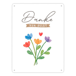 Blumenstrauß Metallschild in 15x20 cm mit Spruch Danke für alles