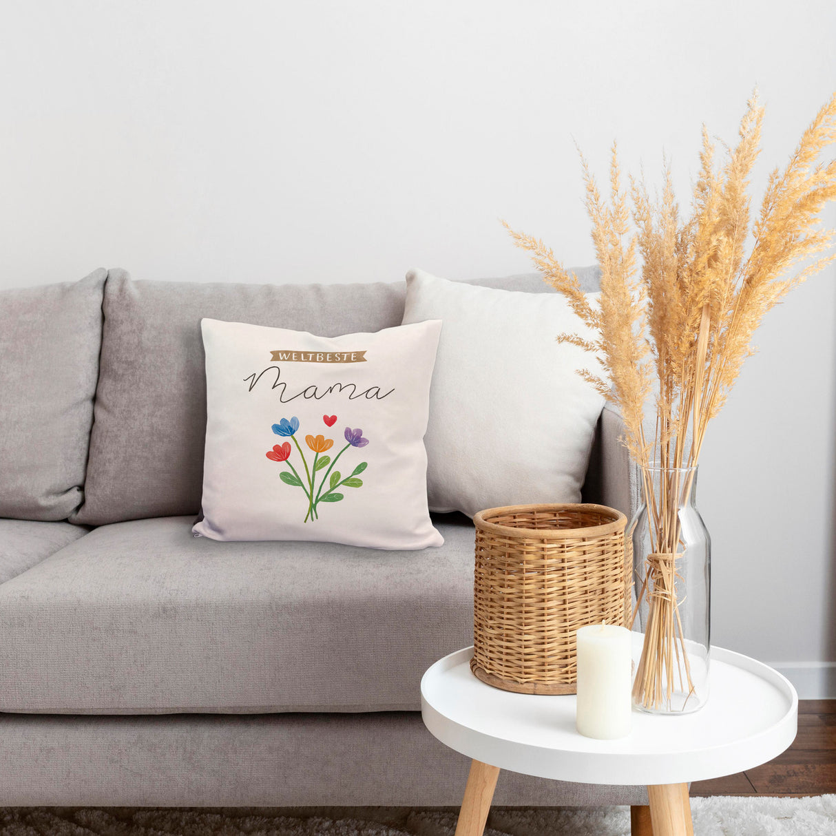 Blumenstrauß Kissen mit Spruch Weltbeste Mama