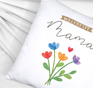 Blumenstrauß Kissen mit Spruch Weltbeste Mama