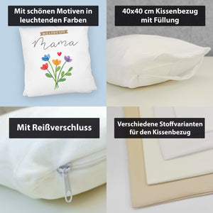 Blumenstrauß Kissen mit Spruch Weltbeste Mama