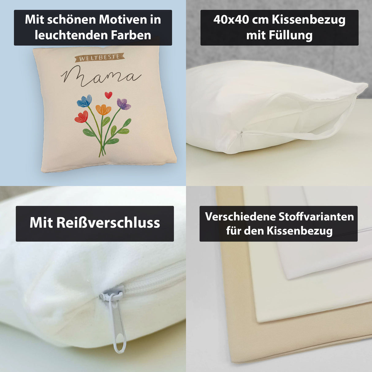 Blumenstrauß Kissen mit Spruch Weltbeste Mama