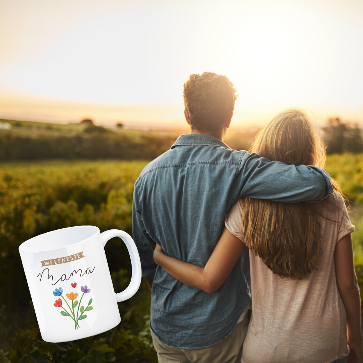 Blumenstrauß Kaffeebecher mit Spruch Weltbeste Mama