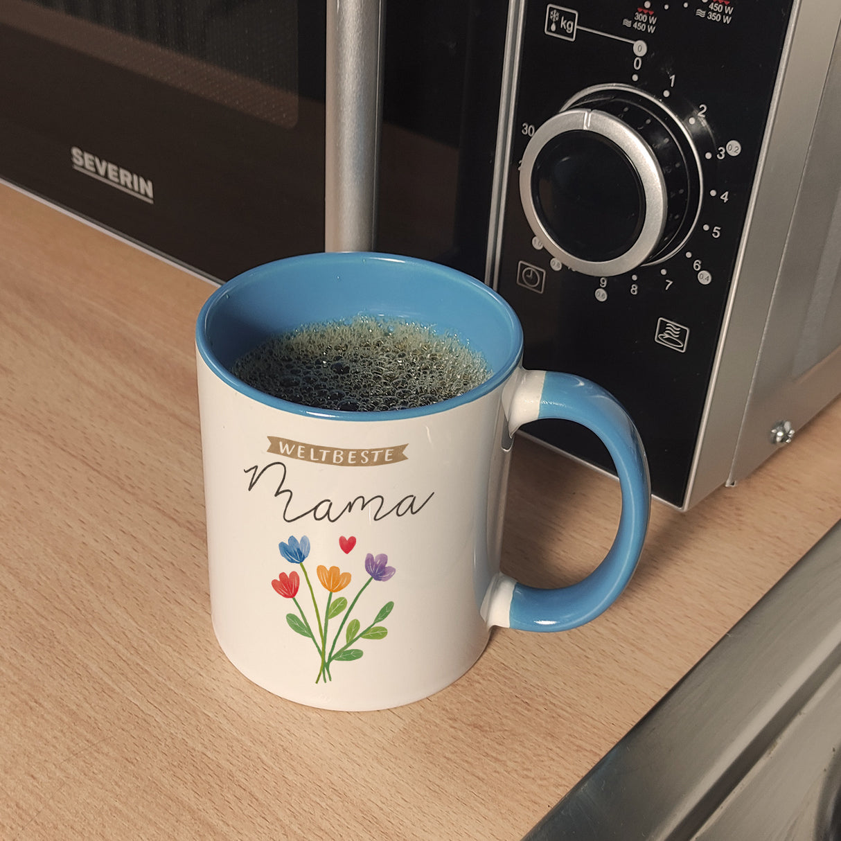 Blumenstrauß Kaffeebecher mit Spruch Weltbeste Mama