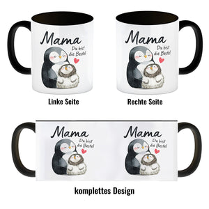 Pinguin Mutter und Kind Kaffeebecher mit Spruch Mama du bist die Beste
