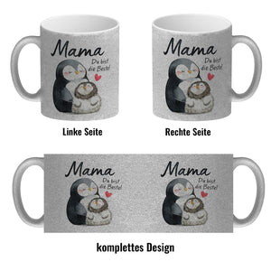 Pinguin Mutter und Kind Kaffeebecher mit Spruch Mama du bist die Beste
