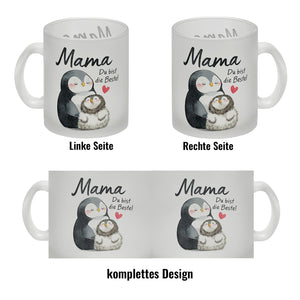 Pinguin Mutter und Kind Kaffeebecher mit Spruch Mama du bist die Beste