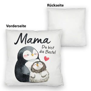 Pinguin Mutter und Kind Kissen mit Spruch Mama du bist die Beste