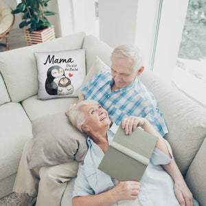 Pinguin Mutter und Kind Kissen mit Spruch Mama du bist die Beste