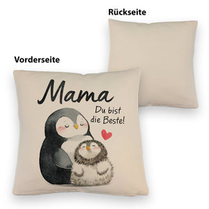 Pinguin Mutter und Kind Kissen mit Spruch Mama du bist die Beste