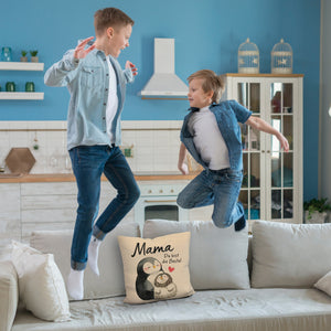 Pinguin Mutter und Kind Kissen mit Spruch Mama du bist die Beste