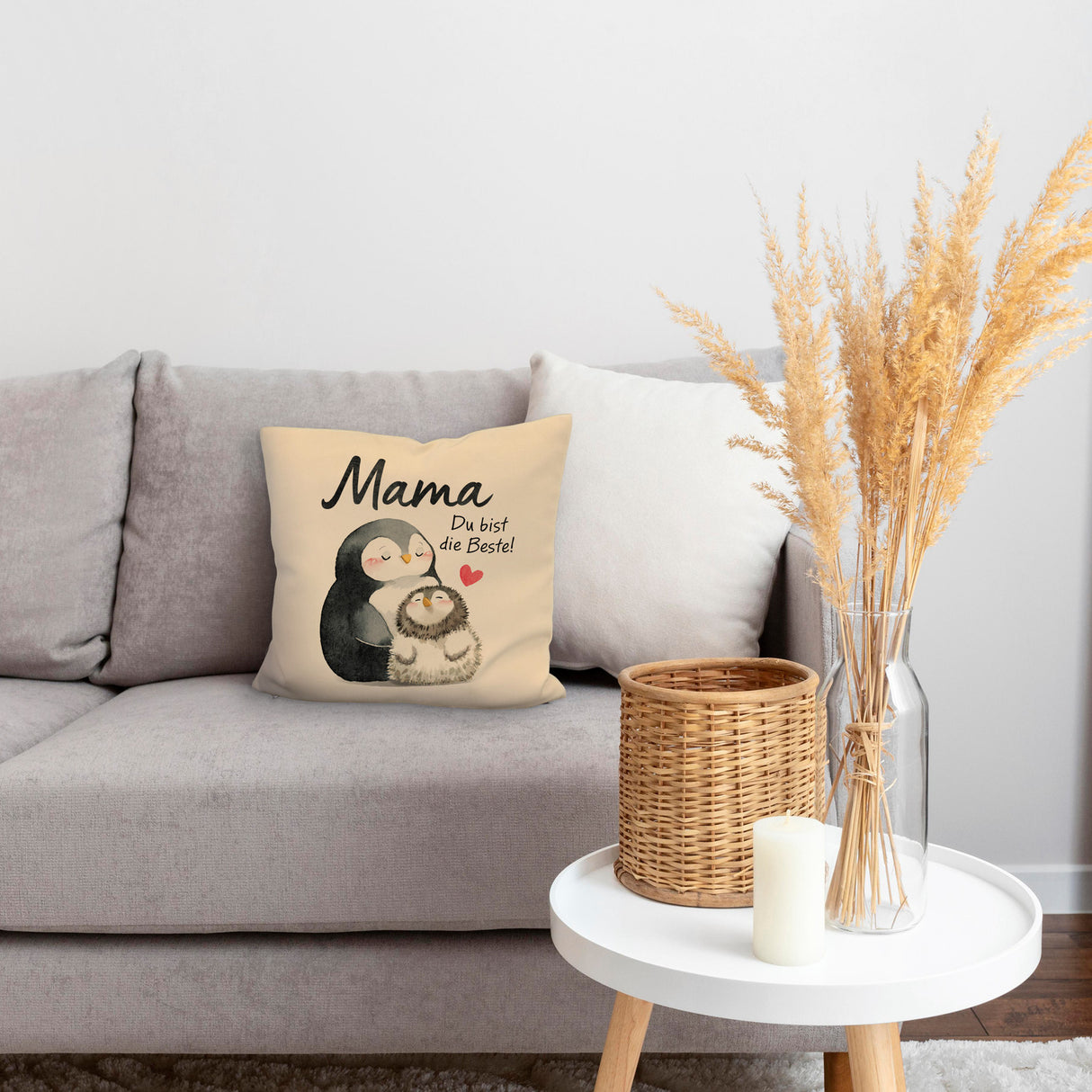 Pinguin Mutter und Kind Kissen mit Spruch Mama du bist die Beste