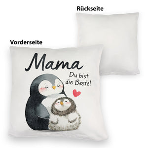 Pinguin Mutter und Kind Kissen mit Spruch Mama du bist die Beste