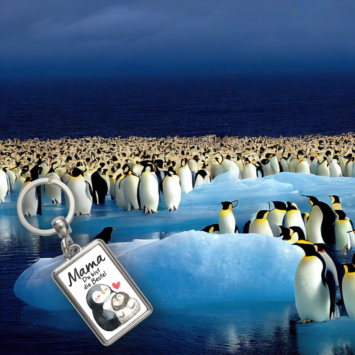 Pinguin Mutter und Kind Schlüsselanhänger mit Spruch Mama du bist die Beste