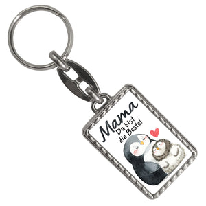 Pinguin Mutter und Kind Schlüsselanhänger mit Spruch Mama du bist die Beste