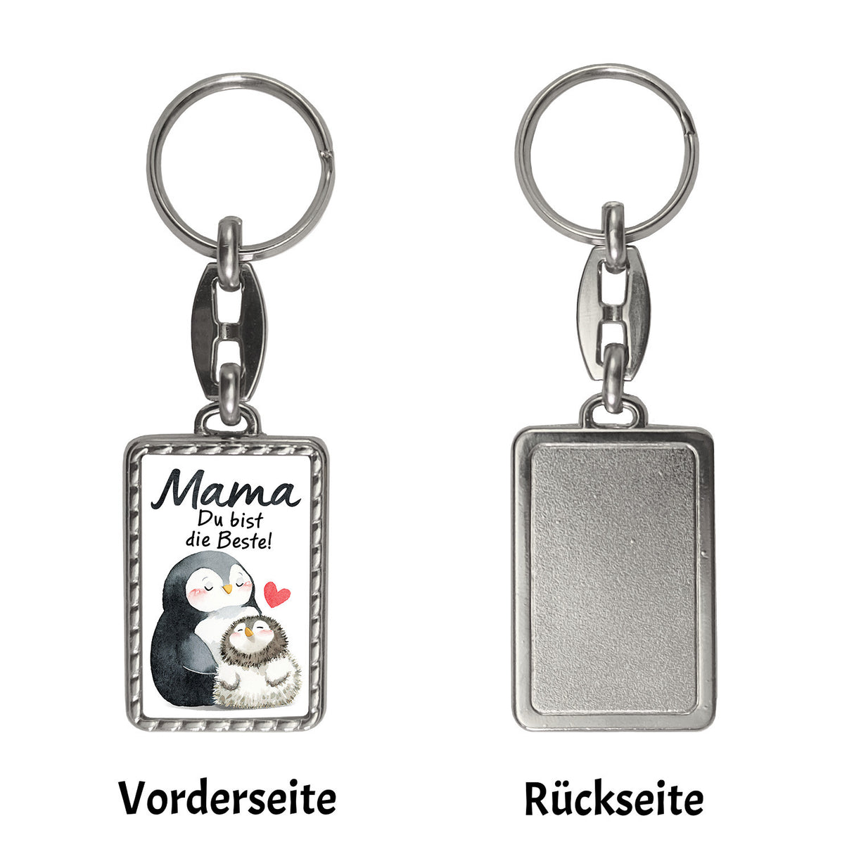 Pinguin Mutter und Kind Schlüsselanhänger mit Spruch Mama du bist die Beste
