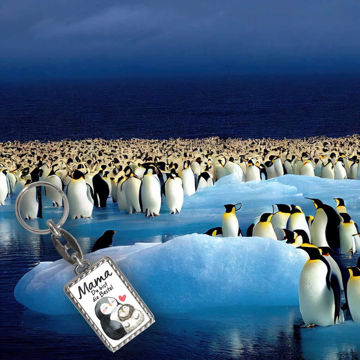 Pinguin Mutter und Kind Schlüsselanhänger mit Spruch Mama du bist die Beste