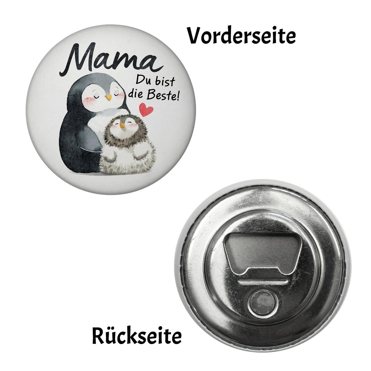 Pinguin Mutter und Kind Magnet rund mit Spruch Mama du bist die Beste