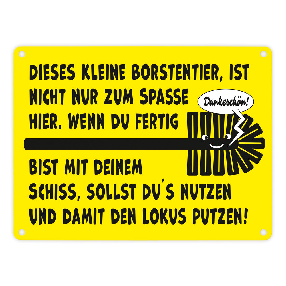 Toilette Metallschild in 15x20 cm mit Spruch Borstentier für saubere Toilette nutzen