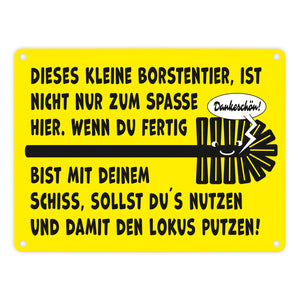 Toilette Metallschild in 15x20 cm mit Spruch Borstentier für saubere Toilette nutzen