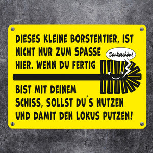 Toilette Metallschild in 15x20 cm mit Spruch Borstentier für saubere Toilette nutzen
