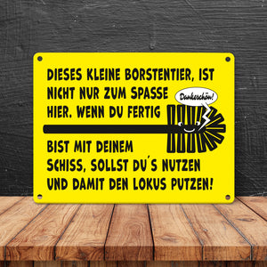 Toilette Metallschild in 15x20 cm mit Spruch Borstentier für saubere Toilette nutzen