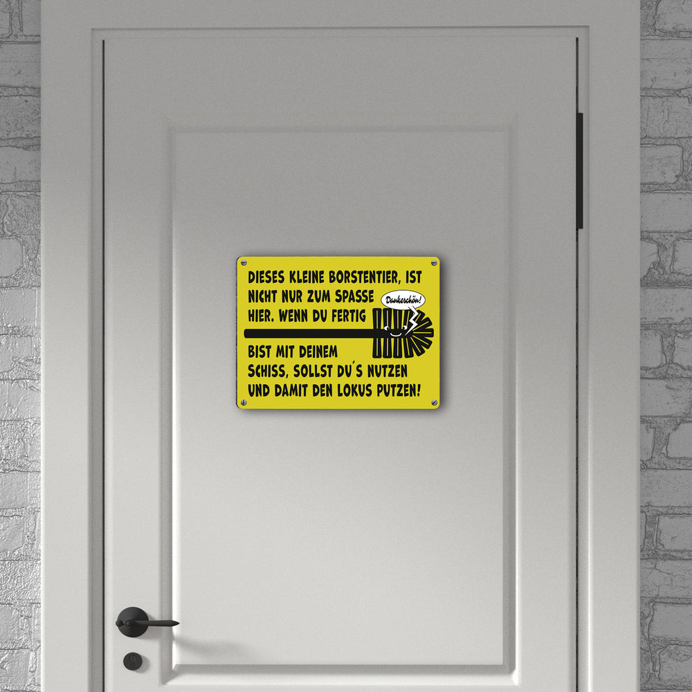 Toilette Metallschild in 15x20 cm mit Spruch Borstentier für saubere Toilette nutzen