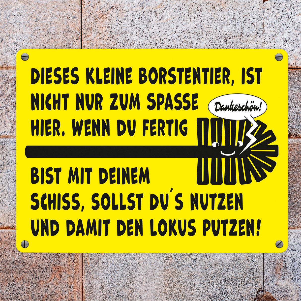 Toilette Metallschild in 15x20 cm mit Spruch Borstentier für saubere Toilette nutzen