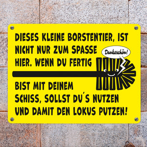 Toilette Metallschild in 15x20 cm mit Spruch Borstentier für saubere Toilette nutzen