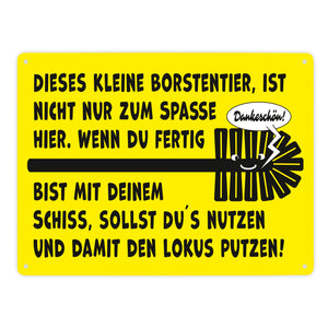 Toilette Metallschild in 15x20 cm mit Spruch Borstentier für saubere Toilette nutzen