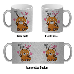 Roter Panda Kaffeebecher mit Spruch Hab dich lieb