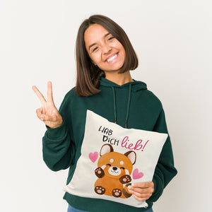 Roter Panda Kissen mit Spruch Hab dich lieb