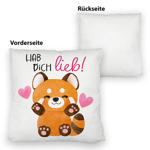Roter Panda Kissen mit Spruch Hab dich lieb