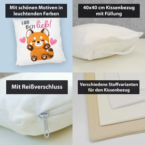 Roter Panda Kissen mit Spruch Hab dich lieb