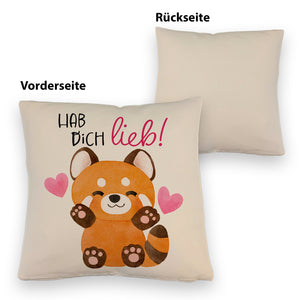 Roter Panda Kissen mit Spruch Hab dich lieb