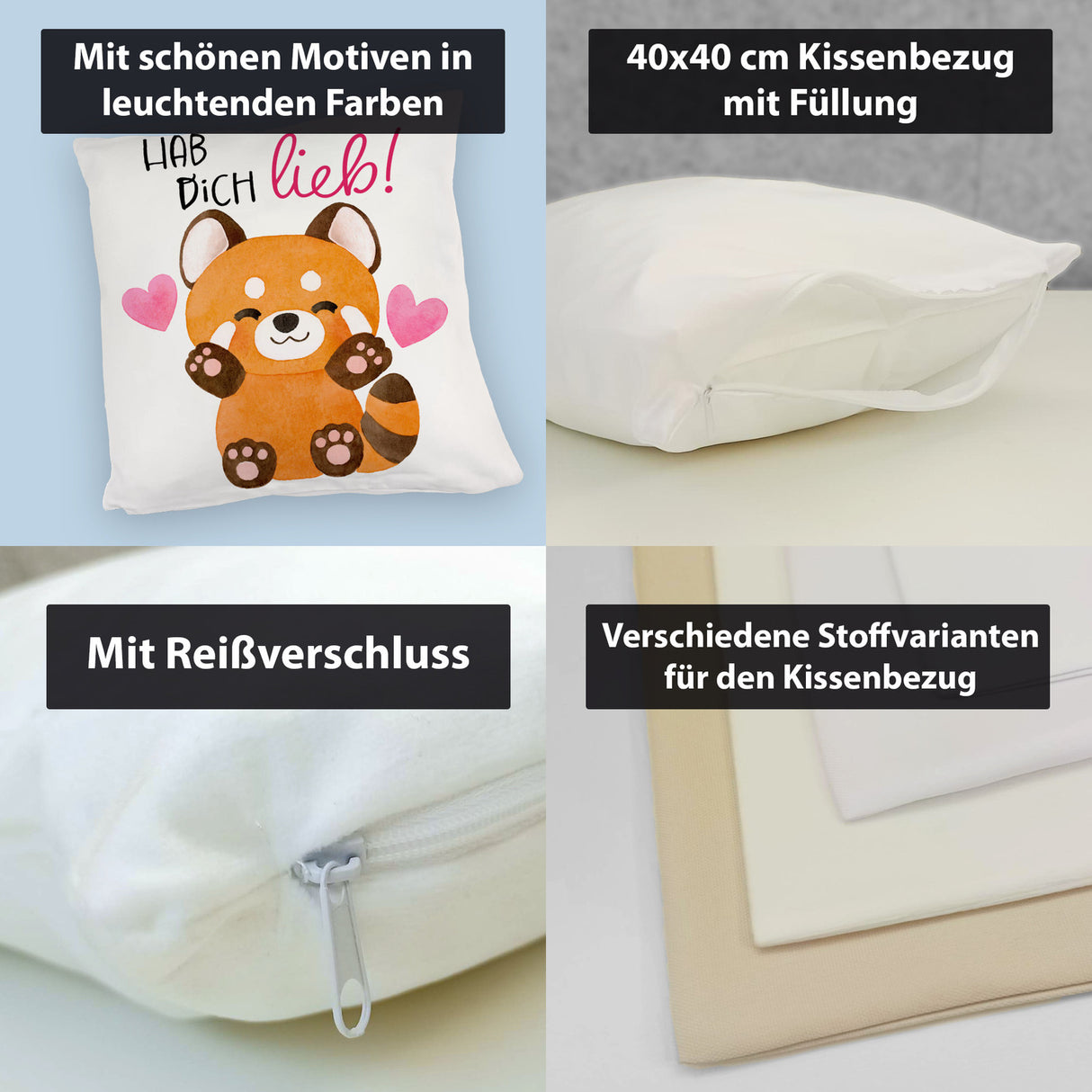 Roter Panda Kissen mit Spruch Hab dich lieb