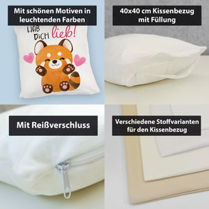 Roter Panda Kissen mit Spruch Hab dich lieb