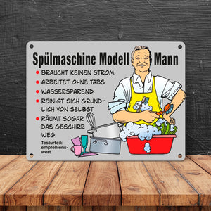 Hausmann Metallschild in 15x20 cm mit Spruch Spülmaschine Modell Mann