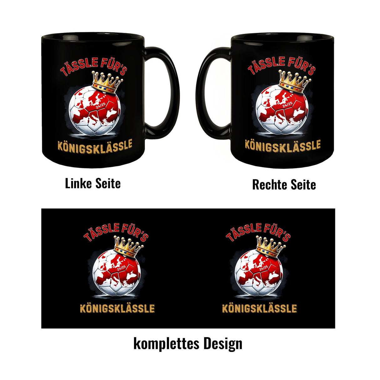 Stuttgart Europa Tasse in Schwarz mit Spruch Tässle fürs Königsklässle