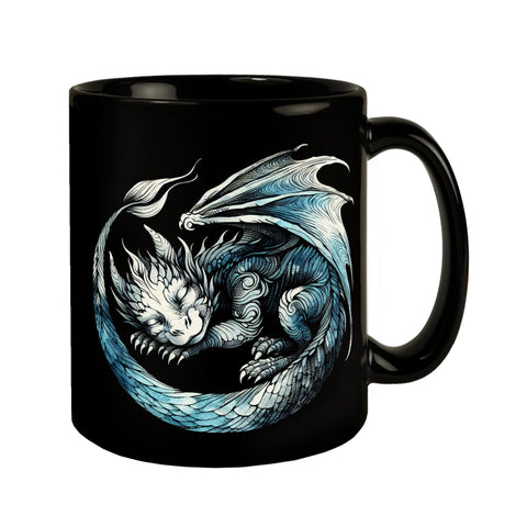 Schlafender Babydrache Tasse in Schwarz