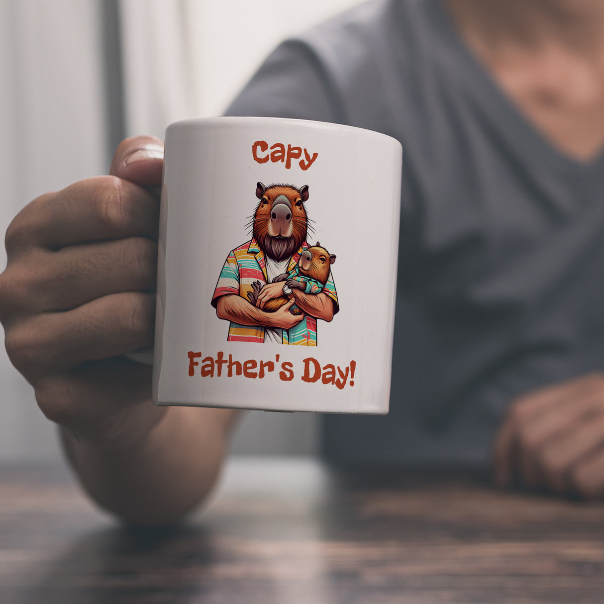 Capybara-Papa mit Kind Kaffeebecher mit Spruch Capy Father's Day