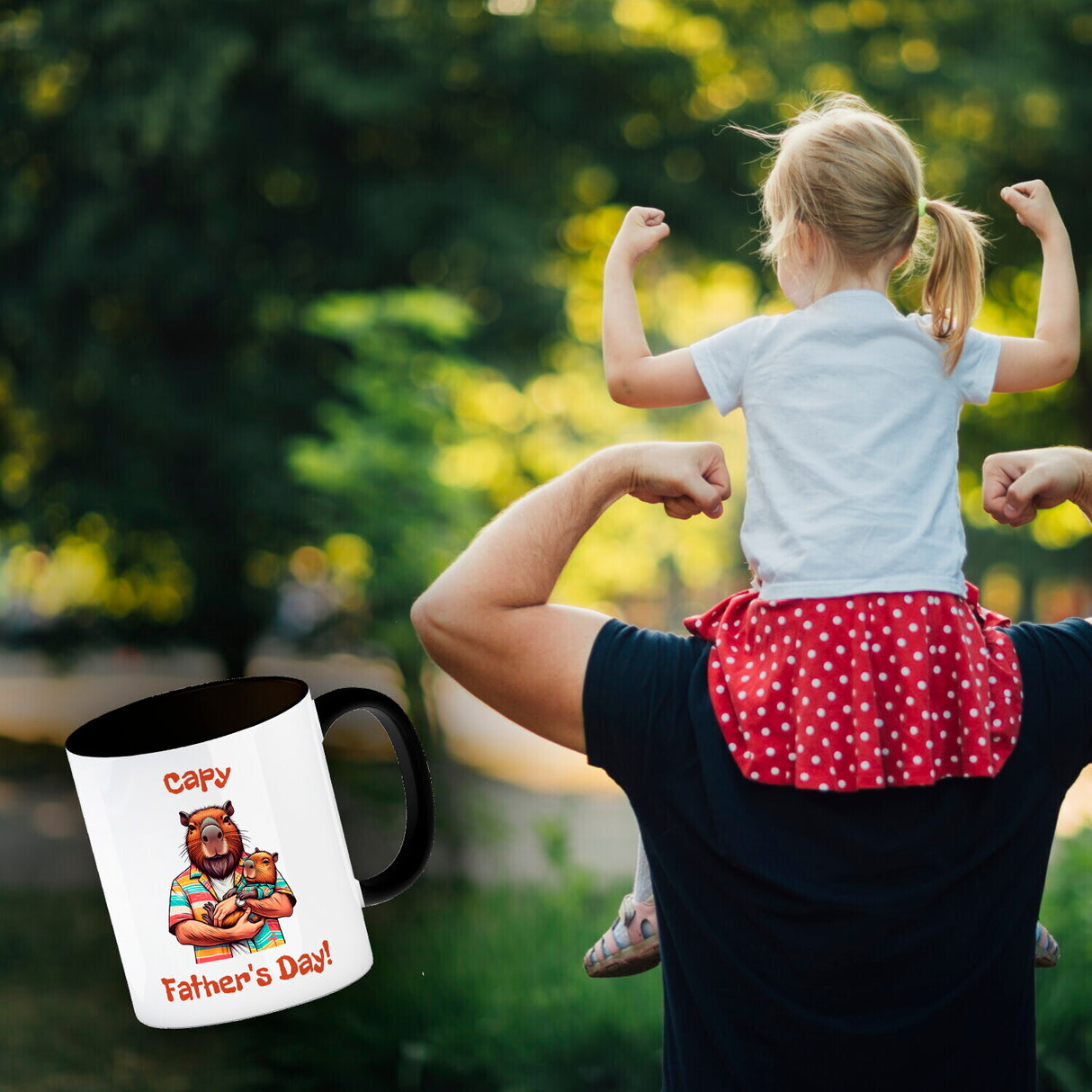 Capybara-Papa mit Kind Kaffeebecher mit Spruch Capy Father's Day