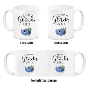 Nashornkäfer mit Klee Kaffeebecher mit Spruch Kleiner Glückskäfer